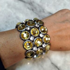 Simulated Citrine Topaz Silver Rhinestone Bracelet